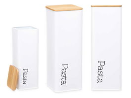 Kinvara Bote Metal Alto Blanco Tapa Bambú Cocina 8 x 26.5 x 8 cm (Set de 6)