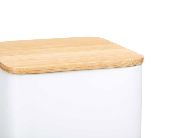 Kinvara Bote Metal Alto Blanco Tapa Bambú Cocina 8 x 26.5 x 8 cm (Set de 6)