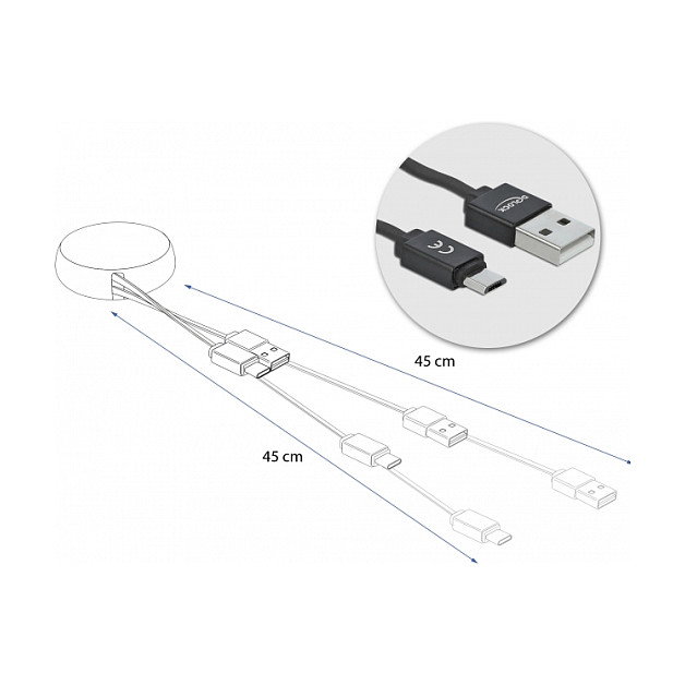 DeLOCK Cable Retráctil USB Tipo-A a USB Tipo-C Negro 0,92 m