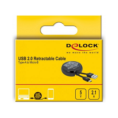 DeLOCK Cable Retráctil USB Tipo-A a USB Tipo-C Negro 0,92 m