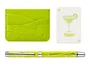 Belius Cocktails Margarita Bolígrafo y Wallet Aluminio Verde Lima Plateado con Relieve, Tinta Azul, Caja Incluida