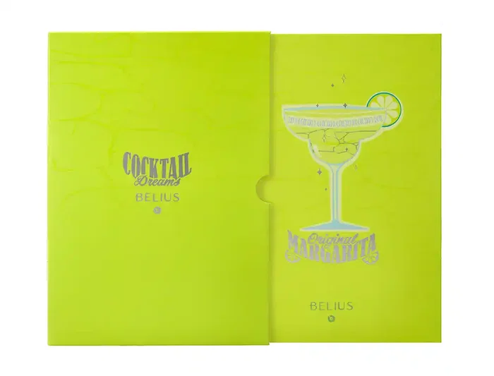 Belius Cocktails Margarita Bolígrafo y Wallet Aluminio Verde Lima Plateado con Relieve, Tinta Azul, Caja Incluida