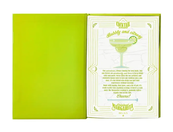 Belius Cocktails Margarita Bolígrafo y Wallet Aluminio Verde Lima Plateado con Relieve, Tinta Azul, Caja Incluida