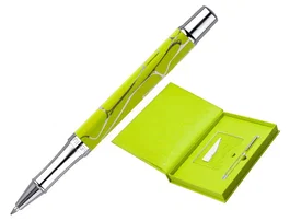 Belius Cocktails Margarita Bolígrafo y Wallet Aluminio Verde Lima Plateado con Relieve, Tinta Azul, Caja Incluida