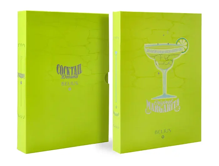 Belius Cocktails Margarita Bolígrafo y Wallet Aluminio Verde Lima Plateado con Relieve, Tinta Azul, Caja Incluida