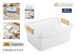 Inde Cesta Multiusos de Plástico con Asas de Madera Confortime, 37.3 cm x 26.2 cm x 13.9 cm (12 Unidades)