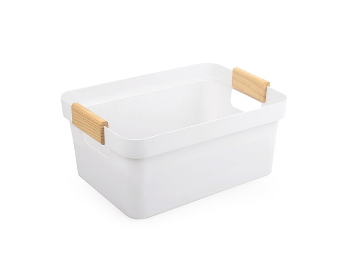 Inde Cesta Multiusos de Plástico con Asas de Madera Confortime, 37.3 cm x 26.2 cm x 13.9 cm (12 Unidades)