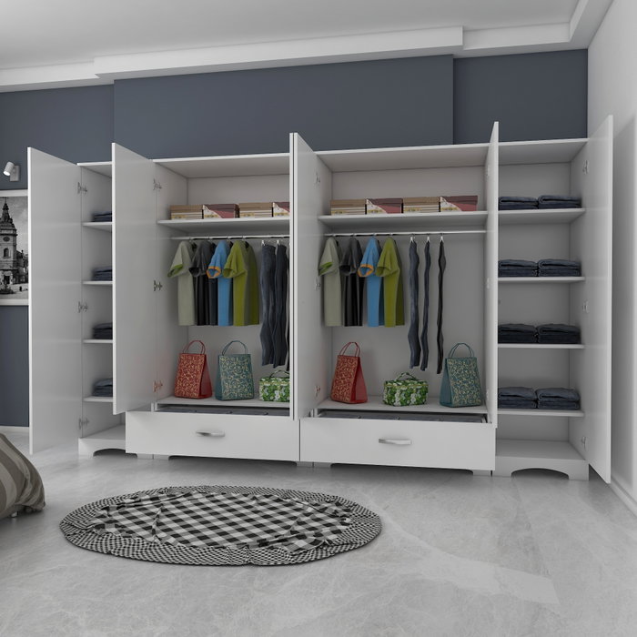 Hanah Home F4 - 498 Armario Blanco 243x181x47.6cm Aglomerado Melamina Calidad E1