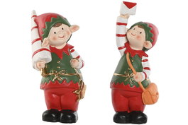 DKD Home Decor Figura Navidad Tradicional Elfo Ceramica Verde Rojo 10 x 25 x 10 cm (6 Unidades)
