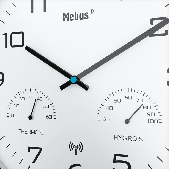 Mebus 52841 Reloj de Pared Analógico con Radio Control, Termómetro e Higrómetro