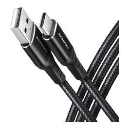 Axagon BUCM-AM10AB Cable USB-C a USB-A, 1m, USB 2.0, 3A, trenzado - negro