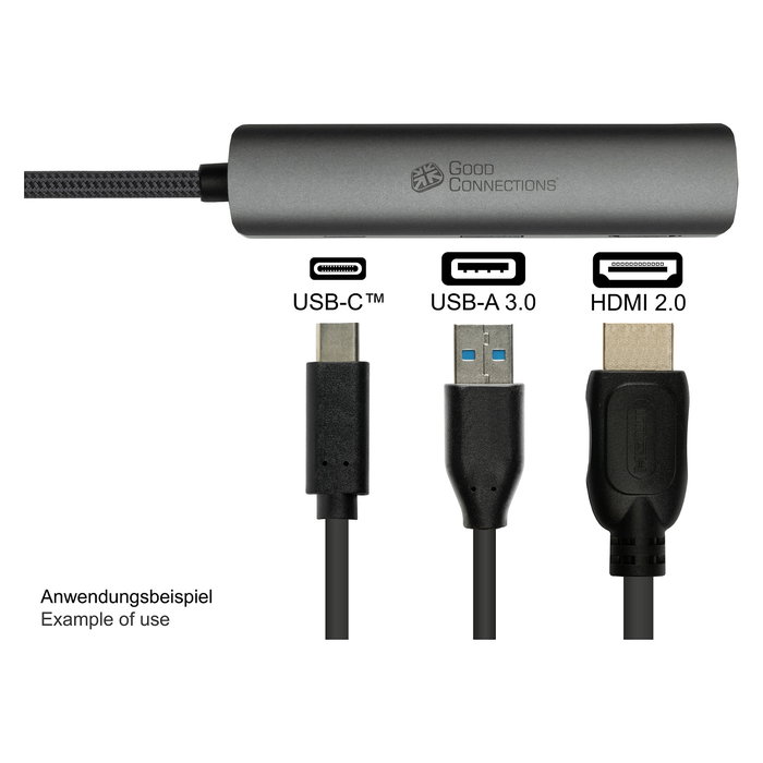 GoodConnections HUB-C002A Hub USB-C 3 Puertos, HDMI 4K, USB-C y USB 3.0, Power Delivery 94W, Aluminio Antracita