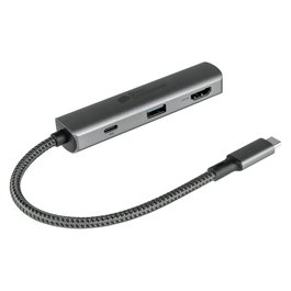 GoodConnections HUB-C002A Hub USB-C 3 Puertos, HDMI 4K, USB-C y USB 3.0, Power Delivery 94W, Aluminio Antracita