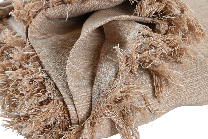 DKD Home Decor Plaid Basicos Marron Claro Blanco 260x230 cm (2 Unidades) Algodon Reciclado Poliester Reciclado Flecos