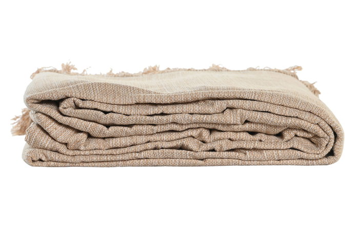 DKD Home Decor Plaid Basicos Marron Claro Blanco 260x230 cm (2 Unidades) Algodon Reciclado Poliester Reciclado Flecos