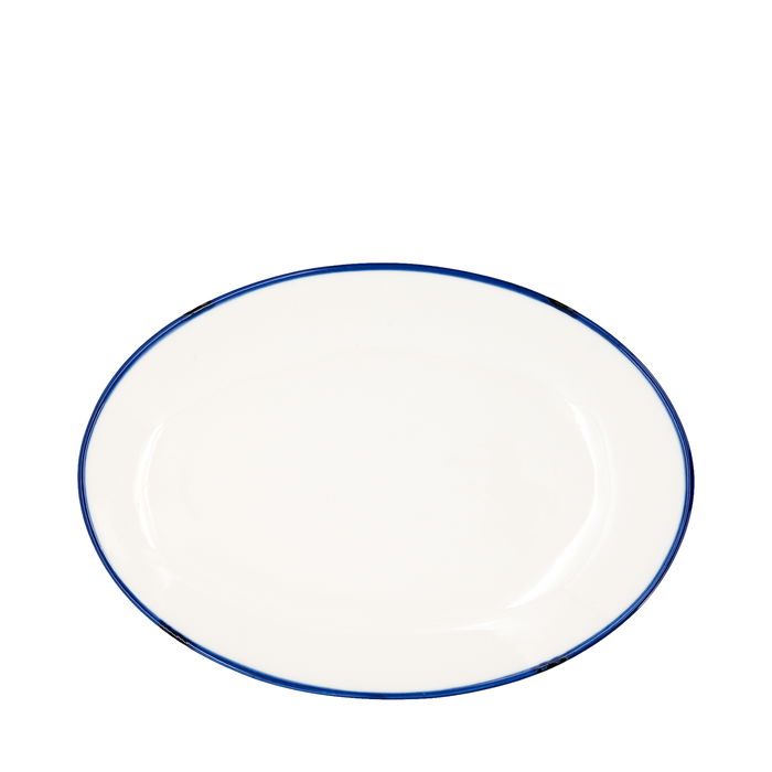 SUMMA Fuente Oval Alacena Azul para Vajilla, Decorada, 22x16 cm - Porcelana Blanco Marfil con Detalles Azul (Set de 6)