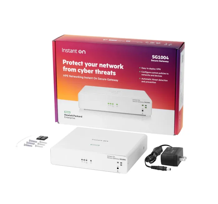 HPE Instant On Secure Gateway SG1004 - Cortafuegos Empresarial, IDS/IPS, VPN, PoE, 1xG WAN + 3xG LAN, Gestión en la Nube, para Pymes, Blanco