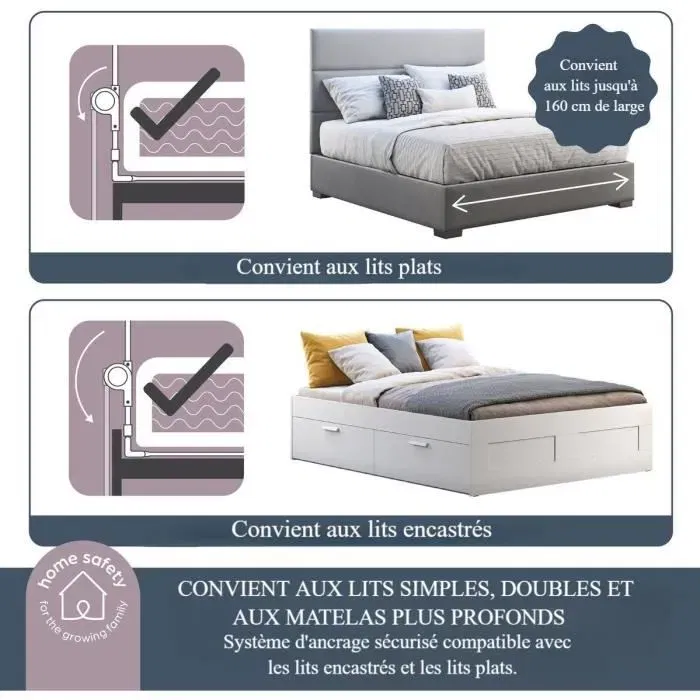 Dreambaby Barrera de Cama Nicole DRE9312742477509 - Barrera de Cama para Camas y Camas Planas, 150 cm Ancho x 50 cm Alto, Gris