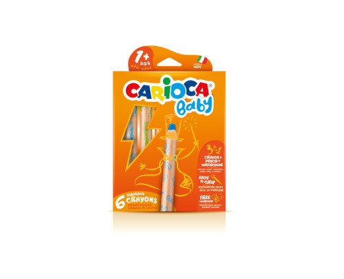 Carioca Baby 3 en 1 Lápices de Colores con Sacapuntas, Estuche de 6 Carioca Baby 3 en 1 Lápices de Colores con Sacapuntas, Estuche de 6