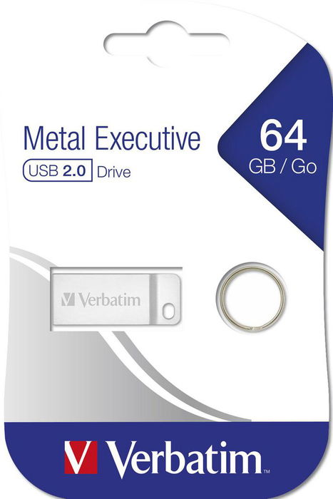 Verbatim Metal Executive USB 2.0 Drive 64GB, Carcasa Metálica Pequeña, Resistente al Agua y al Polvo con Llavero