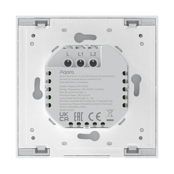 Aqara WS-EUK02 Interruptor de Pared Inteligente H1 de 2 Botones, Sin Neutro, Blanco, ZigBee, Compatible con HomeKit