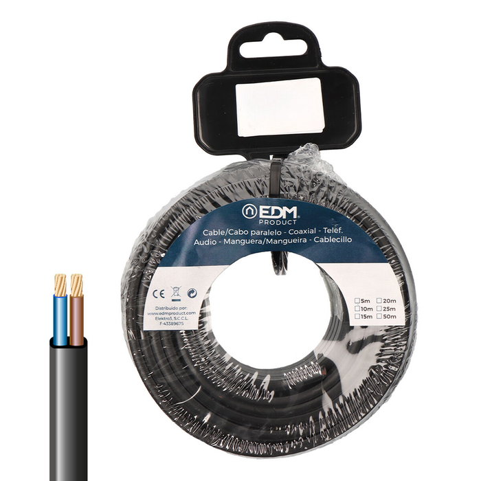 Edm Carrete cable paralelo plano VVK(H2) 2 x 2,50 mm² negro, 15 m Edm Carrete cable paralelo plano VVK(H2) 2 x 2,50 mm² negro, 15 m
