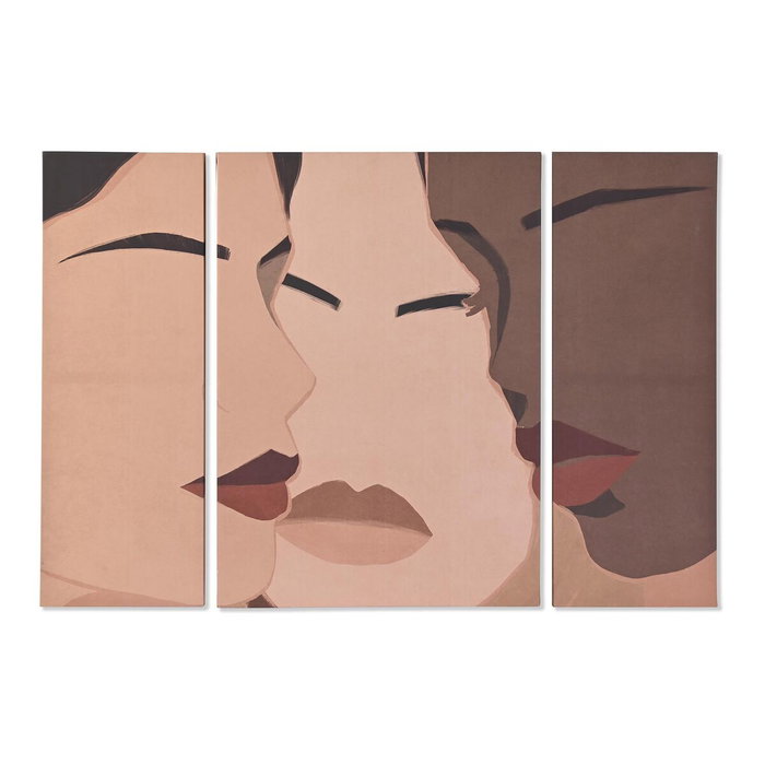 DKD Home Decor Set de 3 Cuadros de Lienzo MDF Chicas Marrón