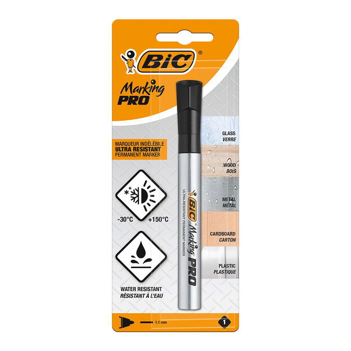 Bic Marcador Permanente Pro Negro Punta Cónica Resistente al Agua y Temperaturas Extremas Blister Bic Marcador Permanente Pro Negro Punta Cónica Resistente al Agua y Temperaturas Extremas Blister