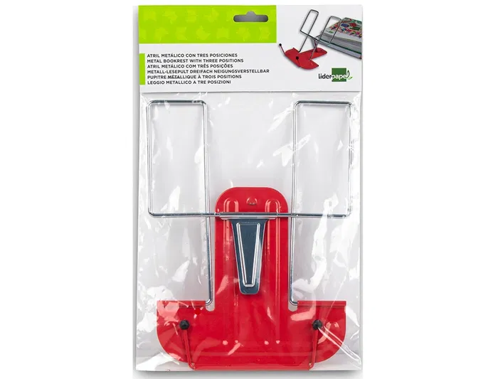 Liderpapel Atril Base Metálica Ángulo Ajustable Soporte Parte Posterior 195x235 mm Color Rojo