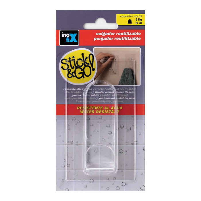 Inofix Colgador Adherente Reutilizable "j" Transparente 1296-0, Fijación Micro Ventosas, Peso Máximo 5kg Inofix Colgador Adherente Reutilizable "j" Transparente 1296-0, Fijación Micro Ventosas, Peso Máximo 5kg