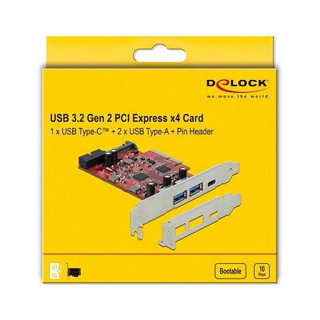 DeLOCK 90492 Tarjeta PCI Express x4 con 1 x USB Type-C, 2 x USB Type-A y 1 x cabezal interno USB