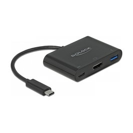 DeLOCK Adaptador USB-C a HDMI 4K 30 Hz con Puerto USB-A y USB-C PD de 60W, Negro, Ref. 64091