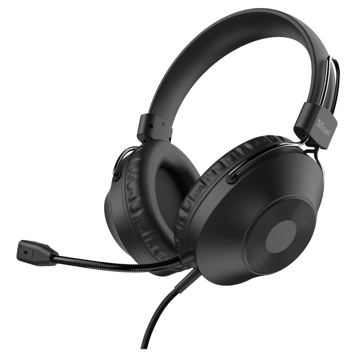 Trust Auriculares Diadema USB HS-250 Over-Ear Circumaural para Llamadas y Música, Negro, 20-20000 Hz, 108 dB, Boom Micrófono Extraíble