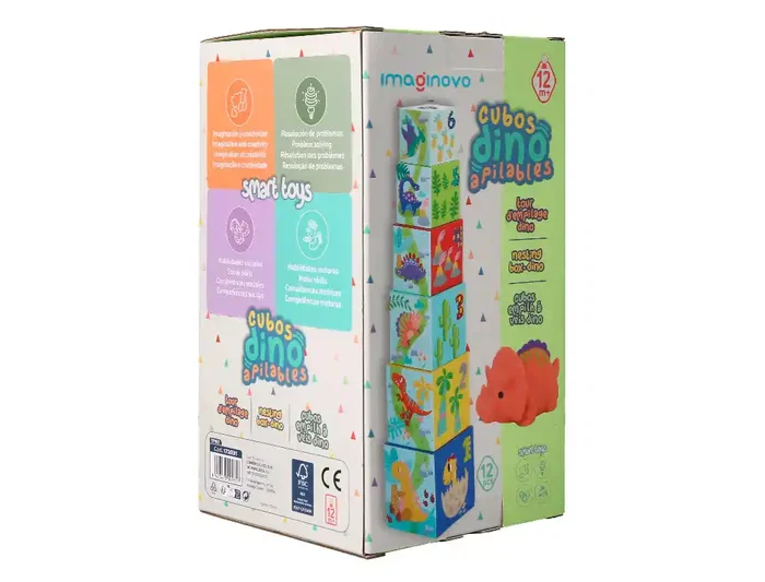 Imaginovo Juego Infantil Cubos Apilables Nidos Dinosaurios +12 meses 12 Piezas 13x13x13cm