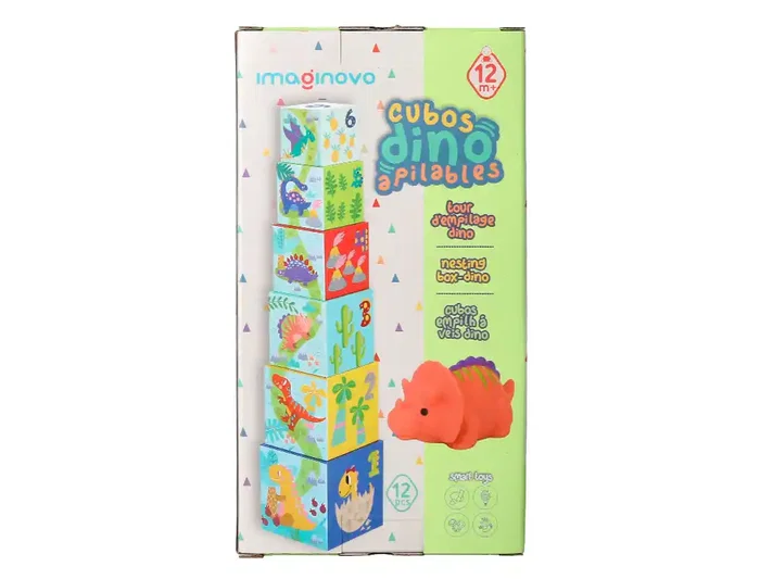 Imaginovo Juego Infantil Cubos Apilables Nidos Dinosaurios +12 meses 12 Piezas 13x13x13cm