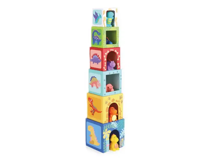 Imaginovo Juego Infantil Cubos Apilables Nidos Dinosaurios +12 meses 12 Piezas 13x13x13cm