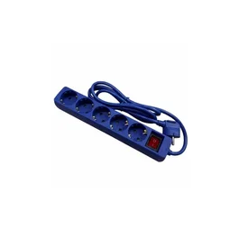 Phasak BN 0825 - Regleta eléctrica con interruptor, 5 tomas Schuko CEE 7/7, 3680W, cable 1.8 m, color azul, plástico PVC resistente