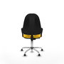 Silla de oficina Algarra con mecanismo Contacto permanente básico tapizada con Similpiel color Amarillo. Equipada con Base cromada, Brazos fijosy Topes