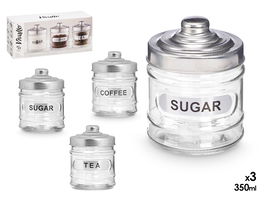Vivalto Set 3 Tarros Vidrio Tapa Aluminio 350ml 26 x 11 x 8 cm (Set de 12)