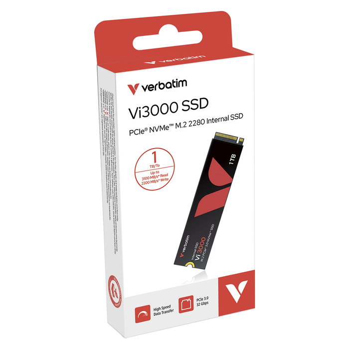 Verbatim Vi3000 SSD Interno M.2 1TB PCIe 3.0 NVMe, 2280, Vel. Lectura 3100 MB/s, Escritura 2200 MB/s, para PC/Portátil Verbatim Vi3000 SSD Interno M.2 1TB PCIe 3.0 NVMe, 2280, Vel. Lectura 3100 MB/s, Escritura 2200 MB/s, para PC/Portátil