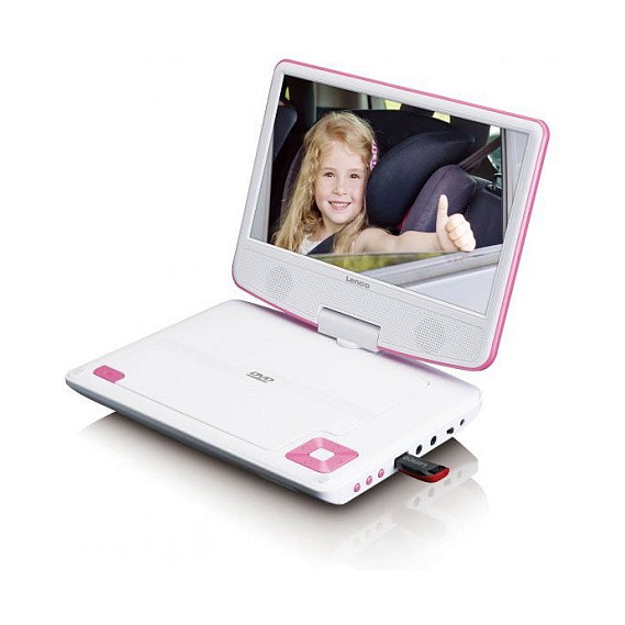 Lenco DVP-910 Reproductor DVD Portátil 9" TFT Convertible Negro Rosa USB KFZ-Halterung