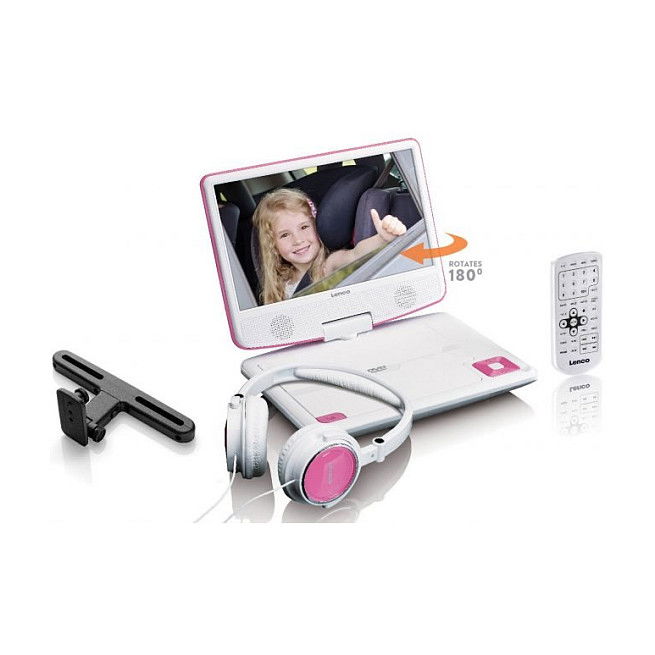 Lenco DVP-910 Reproductor DVD Portátil 9" TFT Convertible Negro Rosa USB KFZ-Halterung