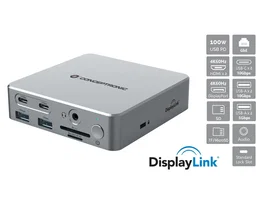 Conceptronic DONN25G Docking Station 15 en 1 USB-C Plata