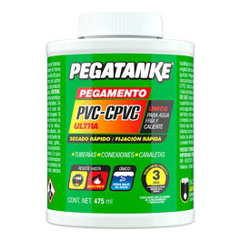 Pegatanke Pegamento para Tuberías PVC y CPVC - Alta Resistencia (+500 psi, 80°C), Aplicación en Seco, Húmedo o Bajo Agua, Rápido Curado, 475 ml