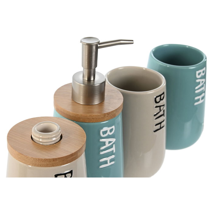 DKD Home Decor Set de 2 Accesorios de Baño en Dolomita y Bambú Beige y Turquesa