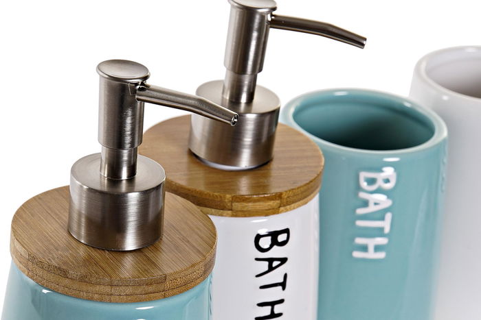 DKD Home Decor Set de 2 Piezas Baño Beige y Turquesa en Dolomita, Bambú y ABS 8.5 x 19 x 9 cm