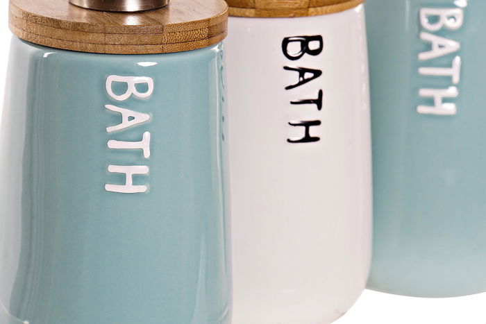 DKD Home Decor Set de 2 Piezas Baño Beige y Turquesa en Dolomita, Bambú y ABS 8.5 x 19 x 9 cm