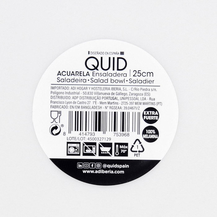 Ensaladera Melamina Acuarela Quid 25x12 cm (24 Unidades)