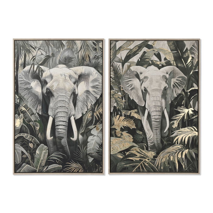 DKD Home Decor Cuadro Lienzo Elefante Pack de 2