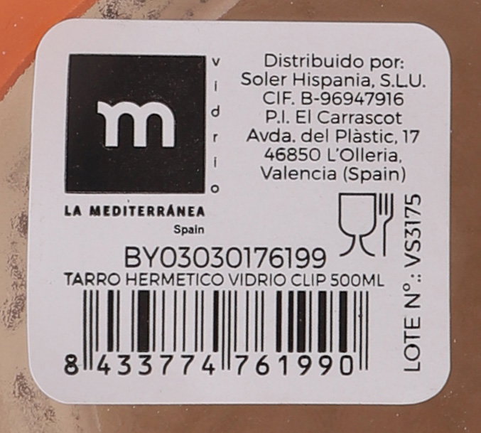 La Mediterranea Tarro Hermético Vidrio Clip 500 ml (12 Unidades)